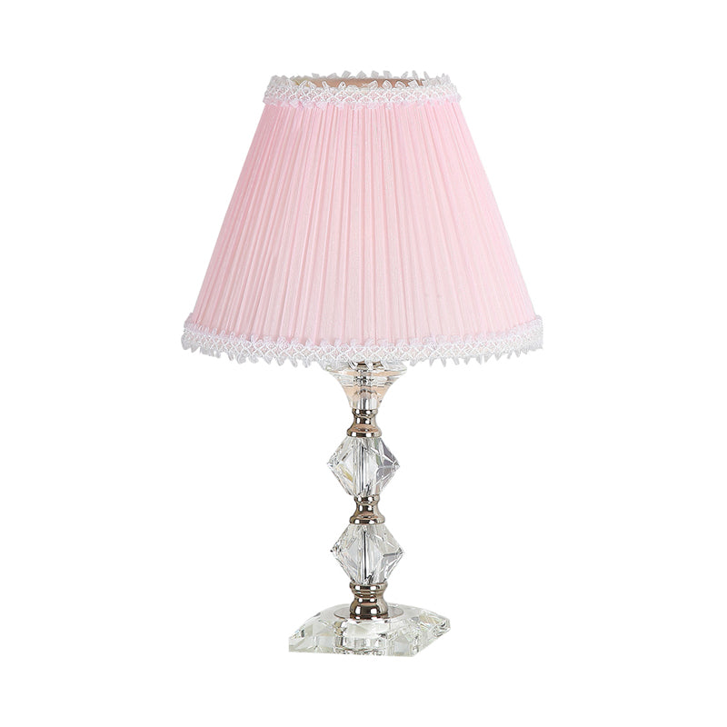 Candlestick Bedroom Desk Light Classic Clear Crystal 1-Head Pink Nightstand Lamp with Scalloped/Tapered Shade Clearhalo 'Lamps' 'Table Lamps' Lighting' 1502856