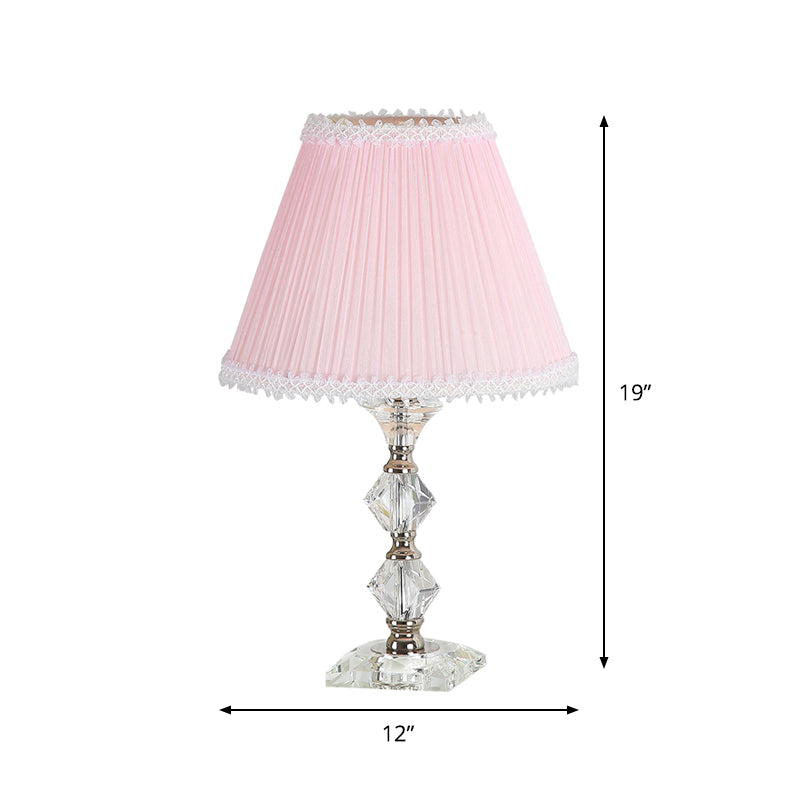 Candlestick Bedroom Desk Light Classic Clear Crystal 1-Head Pink Nightstand Lamp with Scalloped/Tapered Shade Clearhalo 'Lamps' 'Table Lamps' Lighting' 1502857