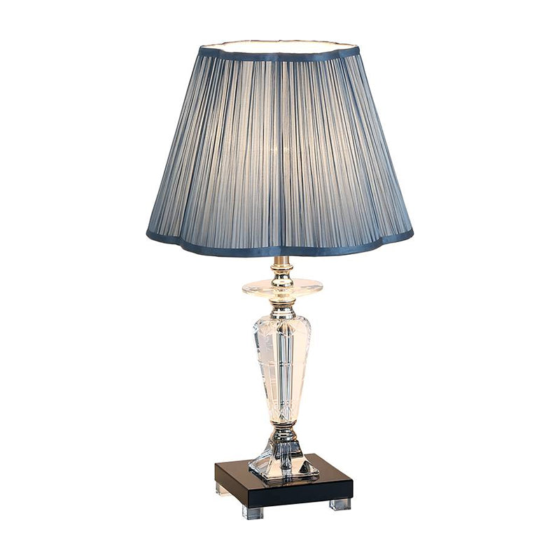 Blue 1 Light Night Table Lighting Traditional Fabric Floral Trim Shade Reading Lamp with Crystal Urn Base Clearhalo 'Lamps' 'Table Lamps' Lighting' 1502860