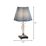 Blue 1 Light Night Table Lighting Traditional Fabric Floral Trim Shade Reading Lamp with Crystal Urn Base Clearhalo 'Lamps' 'Table Lamps' Lighting' 1502861