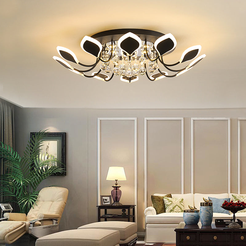 Sputnik Flush Mount Ceiling Light with Leaf Acrylic Shade Modern 8/10/12 Lights White/Black Ceiling Light Fixture for Bedroom in White/Warm 12 Black Clearhalo 'Ceiling Lights' 'Close To Ceiling Lights' 'Close to ceiling' 'Flush mount' Lighting' 150287