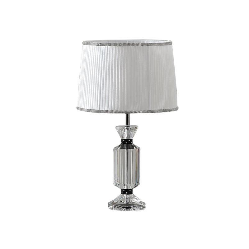 Drum Reading Lighting Rural Style Fabric Shade 1 Head Night Table Lamp in White/Blue with Clear Crystal Base Clearhalo 'Lamps' 'Table Lamps' Lighting' 1502876