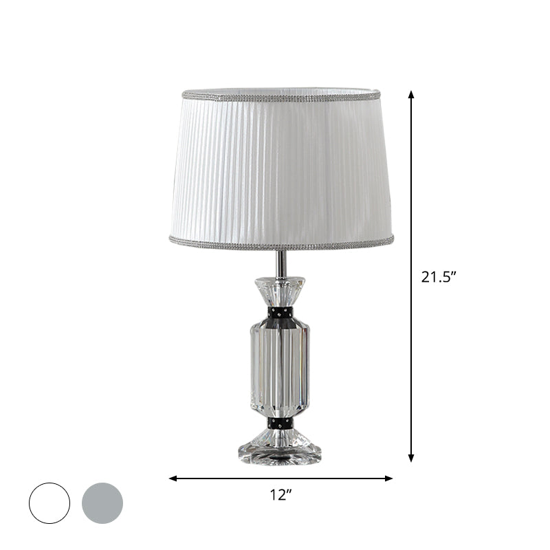 Drum Reading Lighting Rural Style Fabric Shade 1 Head Night Table Lamp in White/Blue with Clear Crystal Base Clearhalo 'Lamps' 'Table Lamps' Lighting' 1502877