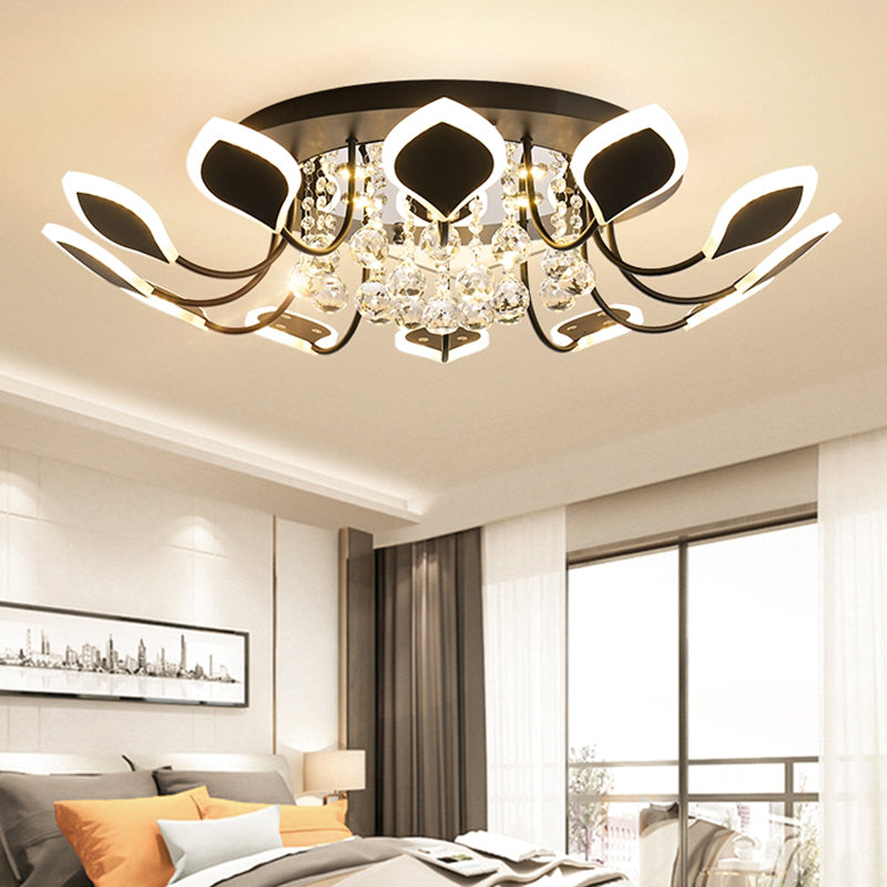 Sputnik Flush Mount Ceiling Light with Leaf Acrylic Shade Modern 8/10/12 Lights White/Black Ceiling Light Fixture for Bedroom in White/Warm Clearhalo 'Ceiling Lights' 'Close To Ceiling Lights' 'Close to ceiling' 'Flush mount' Lighting' 150288