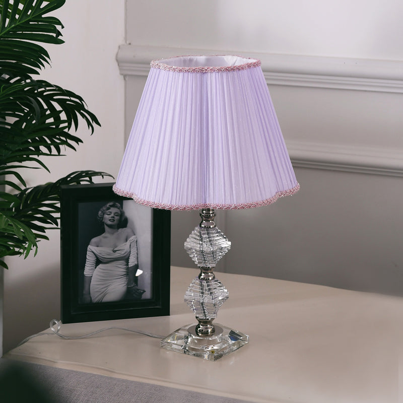 Fabric Flower Shade Reading Lamp Contemporary 1 Light Night Table Lighting in Pink with Clear Crystal Base Clearhalo 'Lamps' 'Table Lamps' Lighting' 1502895