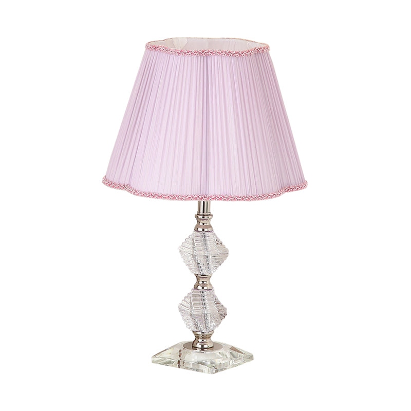 Fabric Flower Shade Reading Lamp Contemporary 1 Light Night Table Lighting in Pink with Clear Crystal Base Clearhalo 'Lamps' 'Table Lamps' Lighting' 1502896