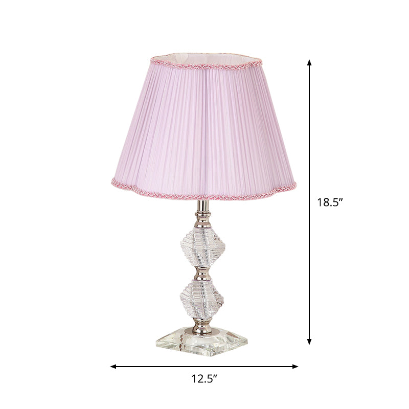 Fabric Flower Shade Reading Lamp Contemporary 1 Light Night Table Lighting in Pink with Clear Crystal Base Clearhalo 'Lamps' 'Table Lamps' Lighting' 1502897