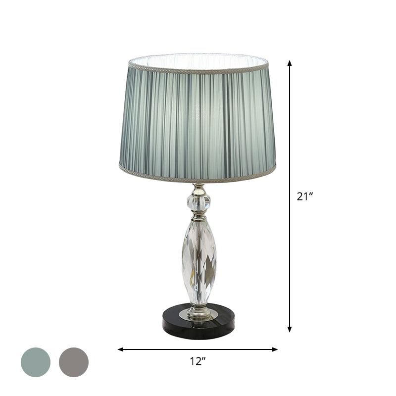 Minimalism 1 Bulb Desk Lamp with Fabric Shade Grey/Blue Drum Nightstand Light with Clear Crystal Base for Parlor Clearhalo 'Lamps' 'Table Lamps' Lighting' 1502901