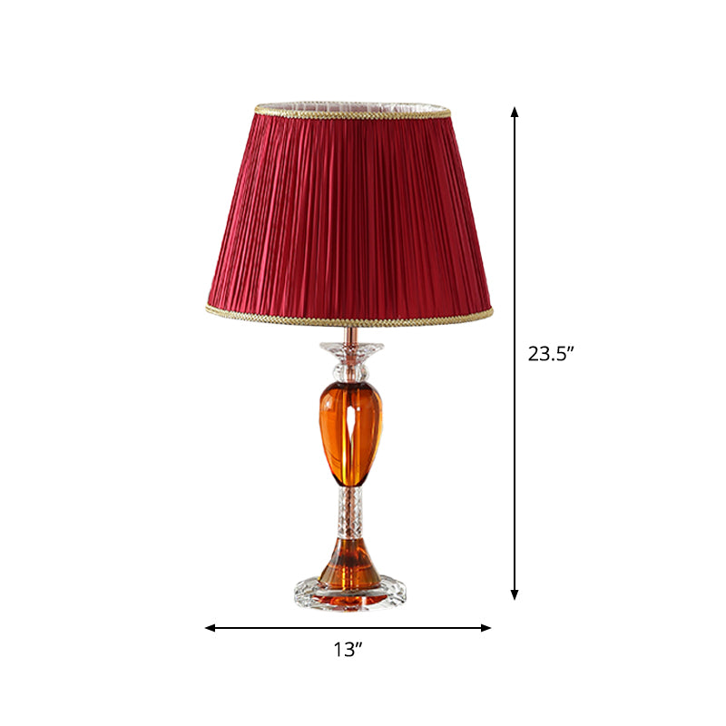 Red Urn Base Night Table Lighting Modernist 1-Head Clear Crystal Reading Lamp with Cone Fabric Shade Clearhalo 'Lamps' 'Table Lamps' Lighting' 1502909