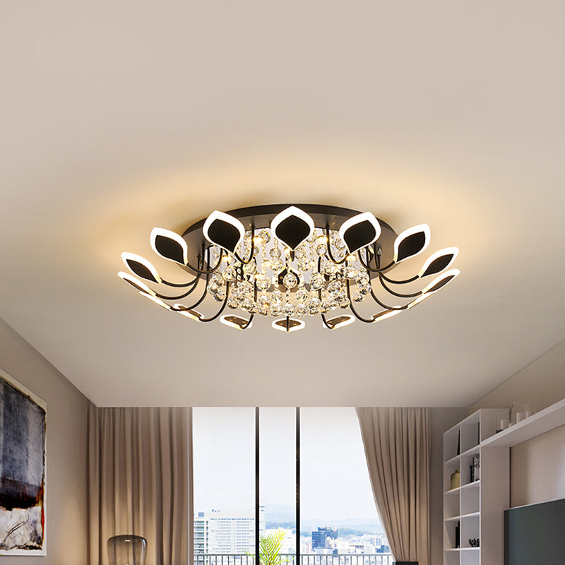 Sputnik Flush Mount Ceiling Light with Leaf Acrylic Shade Modern 8/10/12 Lights White/Black Ceiling Light Fixture for Bedroom in White/Warm 16 Black Clearhalo 'Ceiling Lights' 'Close To Ceiling Lights' 'Close to ceiling' 'Flush mount' Lighting' 150291