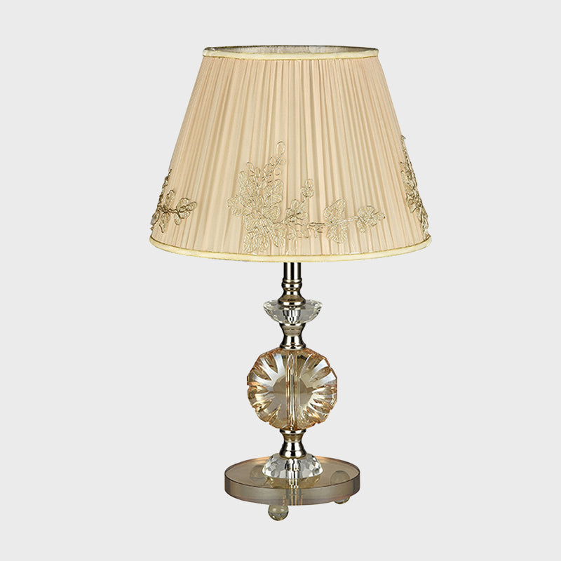Beige Cone Night Lamp with Flower Design Modern Style Fabric Shade 1-Light Bedroom Desk Lighting Clearhalo 'Lamps' 'Table Lamps' Lighting' 1502916