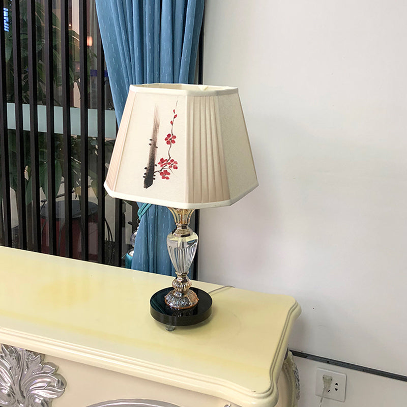 Paneled Bell Bedroom Table Lighting Fabric Shade 1 Light Contemporary Night Lamp with Floral Painting Design Clear Clearhalo 'Lamps' 'Table Lamps' Lighting' 1502926