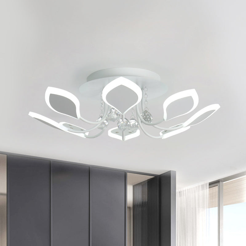 Sputnik Flush Mount Ceiling Light with Leaf Acrylic Shade Modern 8/10/12 Lights White/Black Ceiling Light Fixture for Bedroom in White/Warm 8 White Clearhalo 'Ceiling Lights' 'Close To Ceiling Lights' 'Close to ceiling' 'Flush mount' Lighting' 150295