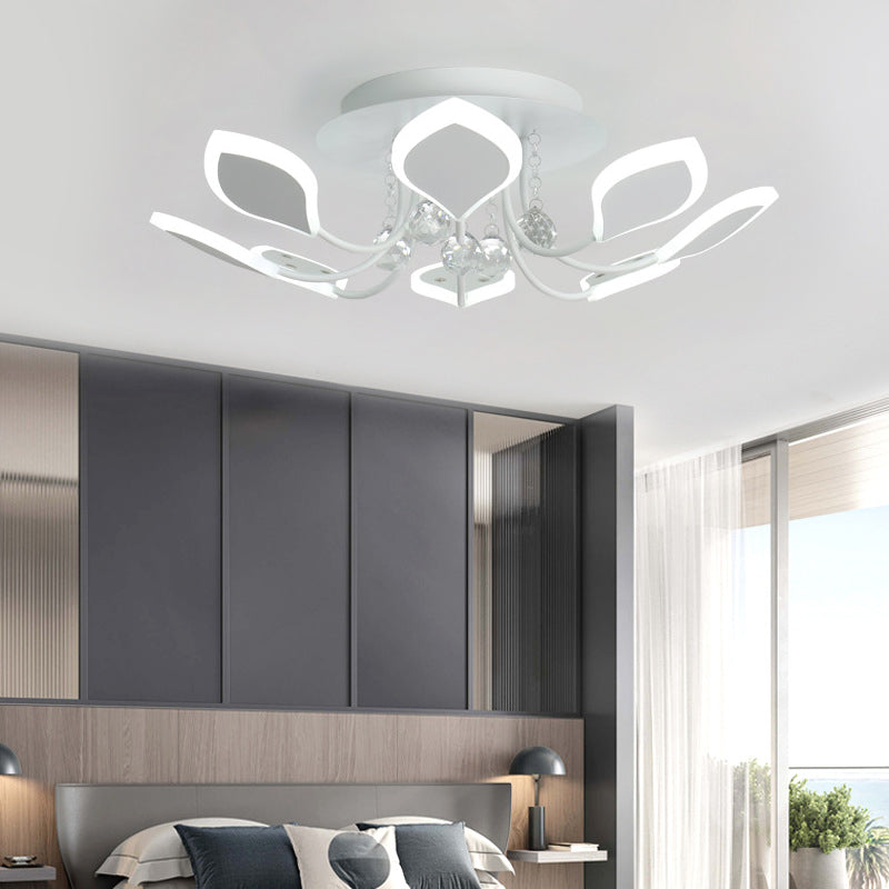 Sputnik Flush Mount Ceiling Light with Leaf Acrylic Shade Modern 8/10/12 Lights White/Black Ceiling Light Fixture for Bedroom in White/Warm Clearhalo 'Ceiling Lights' 'Close To Ceiling Lights' 'Close to ceiling' 'Flush mount' Lighting' 150296