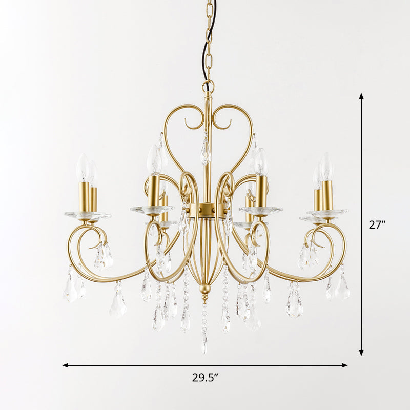 Single Tier Suspension Pendant Modern Clear Crystal 8/10 Lights Gold Chandelier Lighting with Bobeche Clearhalo 'Ceiling Lights' 'Chandeliers' 'Modern Chandeliers' 'Modern' Lighting' 1502961