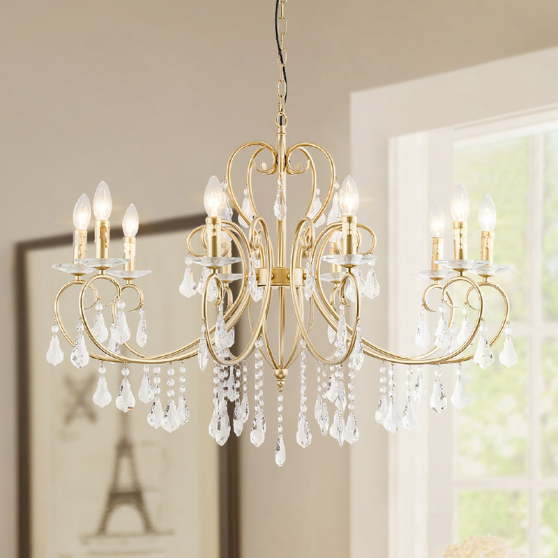 Single Tier Suspension Pendant Modern Clear Crystal 8/10 Lights Gold Chandelier Lighting with Bobeche 10 Gold Clearhalo 'Ceiling Lights' 'Chandeliers' 'Modern Chandeliers' 'Modern' Lighting' 1502962