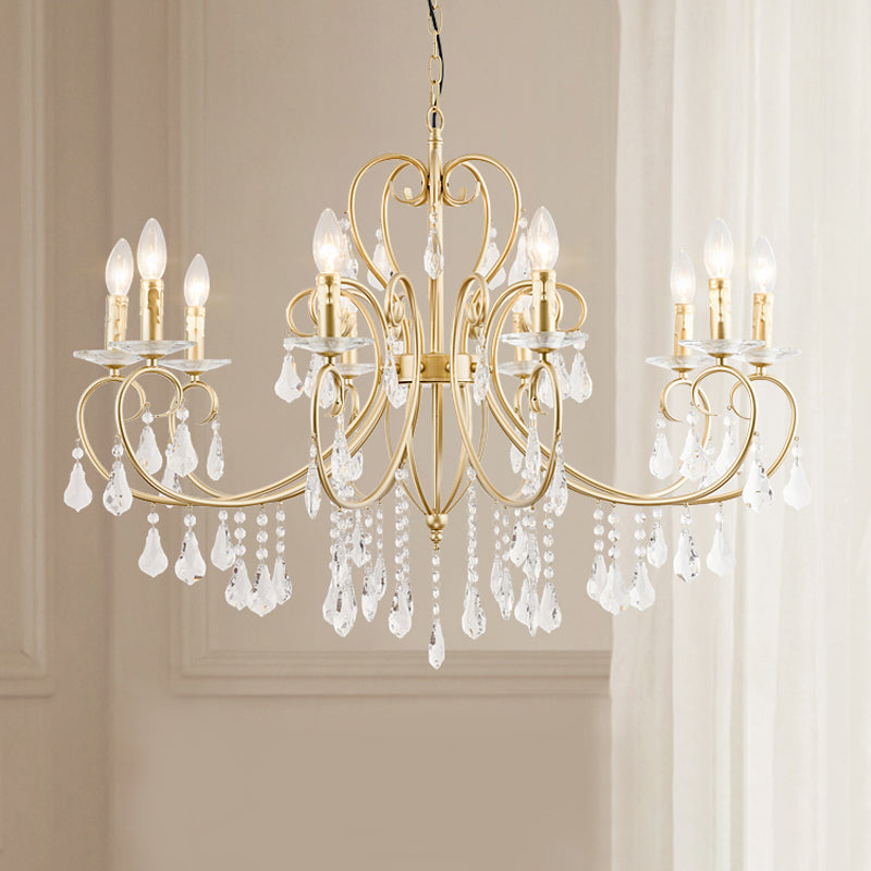 Single Tier Suspension Pendant Modern Clear Crystal 8/10 Lights Gold Chandelier Lighting with Bobeche Clearhalo 'Ceiling Lights' 'Chandeliers' 'Modern Chandeliers' 'Modern' Lighting' 1502963