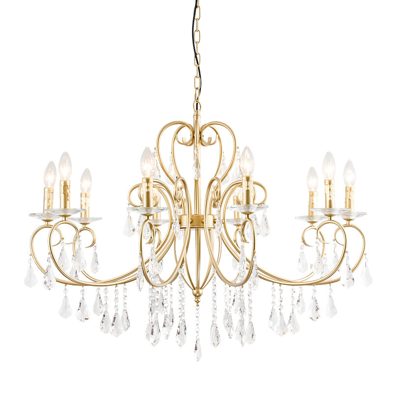 Single Tier Suspension Pendant Modern Clear Crystal 8/10 Lights Gold Chandelier Lighting with Bobeche Clearhalo 'Ceiling Lights' 'Chandeliers' 'Modern Chandeliers' 'Modern' Lighting' 1502965