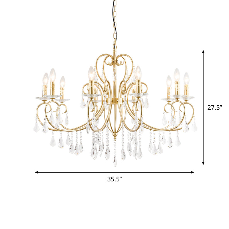 Single Tier Suspension Pendant Modern Clear Crystal 8/10 Lights Gold Chandelier Lighting with Bobeche Clearhalo 'Ceiling Lights' 'Chandeliers' 'Modern Chandeliers' 'Modern' Lighting' 1502966