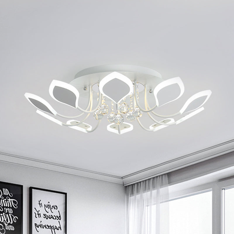 Sputnik Flush Mount Ceiling Light with Leaf Acrylic Shade Modern 8/10/12 Lights White/Black Ceiling Light Fixture for Bedroom in White/Warm 10 White Clearhalo 'Ceiling Lights' 'Close To Ceiling Lights' 'Close to ceiling' 'Flush mount' Lighting' 150298