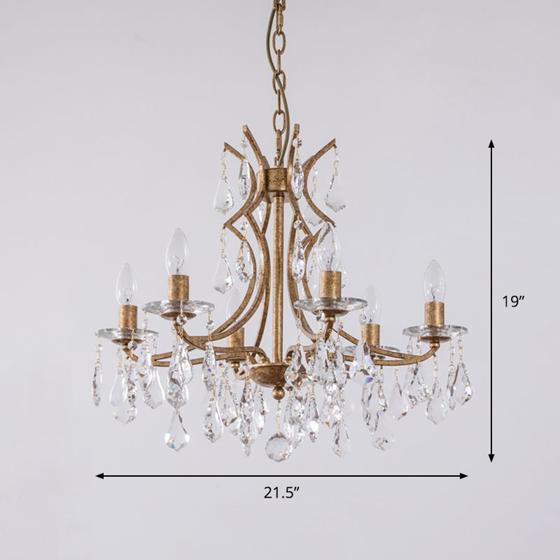 Gold 6 Bulbs Chandelier Lighting Vintage Faceted Crystal Single Tier Ceiling Pendant Light with Bobeche Clearhalo 'Ceiling Lights' 'Chandeliers' Lighting' options 1503032