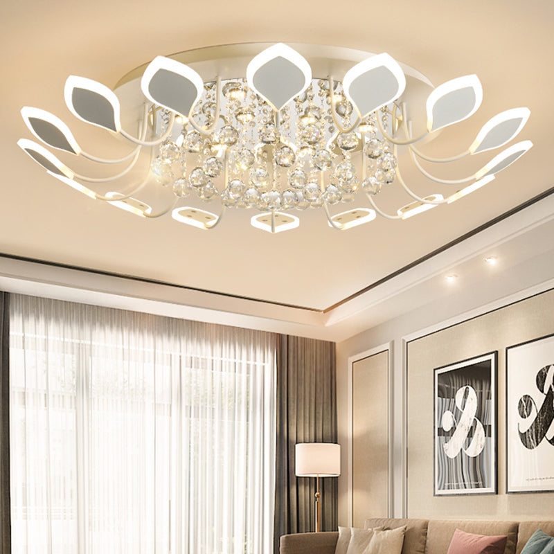 Sputnik Flush Mount Ceiling Light with Leaf Acrylic Shade Modern 8/10/12 Lights White/Black Ceiling Light Fixture for Bedroom in White/Warm 16 White Clearhalo 'Ceiling Lights' 'Close To Ceiling Lights' 'Close to ceiling' 'Flush mount' Lighting' 150304