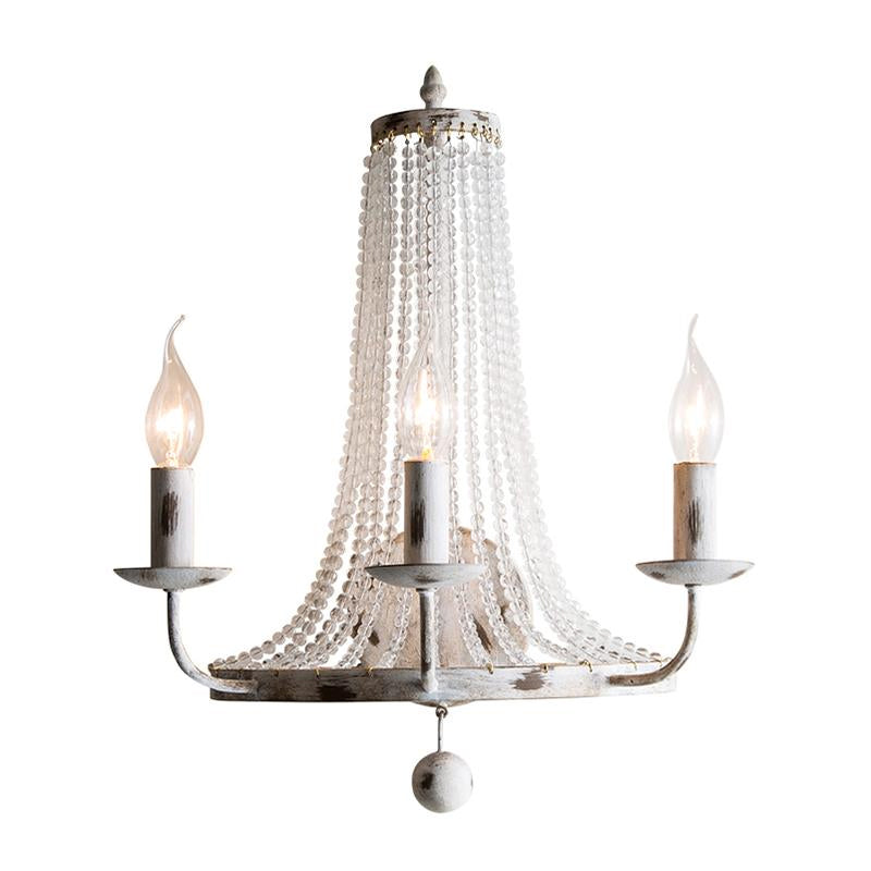 Distressed White 3 Heads Wall Sconce Classic Metal Candle Wall Mounted Light Fixture with Glass Strands Clearhalo 'Wall Lamps & Sconces' 'Wall Lights' Lighting' 1503043