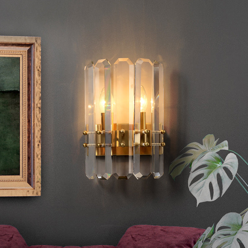 Half-Cylinder Wall Mount Lamp Modern Rectangle-Cut Crystal 2 Lights Hallway Flush Wall Sconce in Gold Gold Clearhalo 'Modern wall lights' 'Modern' 'Wall Lamps & Sconces' 'Wall Lights' Lighting' 1503045