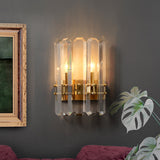 Half-Cylinder Wall Mount Lamp Modern Rectangle-Cut Crystal 2 Lights Hallway Flush Wall Sconce in Gold Gold Clearhalo 'Modern wall lights' 'Modern' 'Wall Lamps & Sconces' 'Wall Lights' Lighting' 1503045