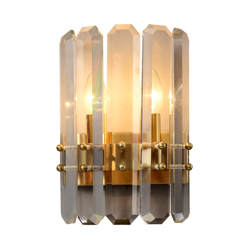 Half-Cylinder Wall Mount Lamp Modern Rectangle-Cut Crystal 2 Lights Hallway Flush Wall Sconce in Gold Clearhalo 'Modern wall lights' 'Modern' 'Wall Lamps & Sconces' 'Wall Lights' Lighting' 1503047