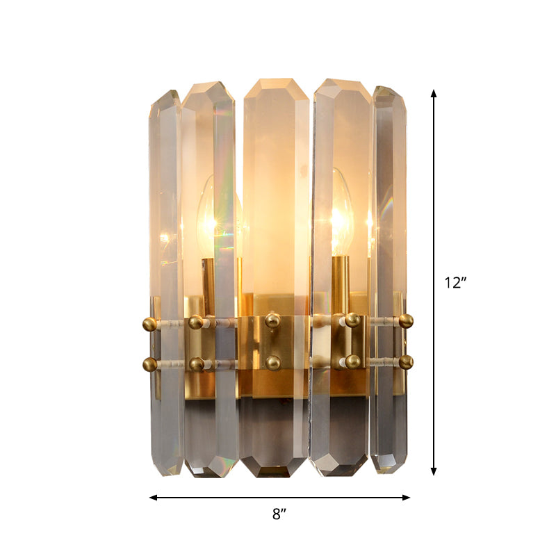 Half-Cylinder Wall Mount Lamp Modern Rectangle-Cut Crystal 2 Lights Hallway Flush Wall Sconce in Gold Clearhalo 'Modern wall lights' 'Modern' 'Wall Lamps & Sconces' 'Wall Lights' Lighting' 1503048