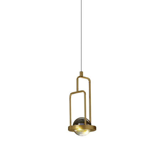Ball Ceiling Suspension Lamp Minimalist Clear Crystal 1 Light Pendant in Gold with Rectangle Frame Clearhalo 'Ceiling Lights' 'Modern Pendants' 'Modern' 'Pendant Lights' 'Pendants' Lighting' 1503062