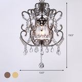 1-Head Lantern Down Lighting Contemporary Beveled Crystal Suspension Light in Champagne/Coffee with Curvy Arm Clearhalo 'Ceiling Lights' 'Modern Pendants' 'Modern' 'Pendant Lights' 'Pendants' Lighting' 1503076