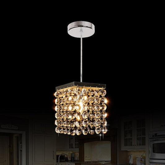 Clear Cut Crystal Cube Suspension Lamp Modern Style 1-Light Ceiling Hang Fixture in Chrome Chrome Clearhalo 'Ceiling Lights' 'Modern Pendants' 'Modern' 'Pendant Lights' 'Pendants' Lighting' 1503081