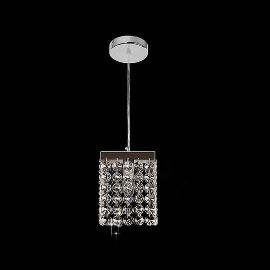 Clear Cut Crystal Cube Suspension Lamp Modern Style 1-Light Ceiling Hang Fixture in Chrome Clearhalo 'Ceiling Lights' 'Modern Pendants' 'Modern' 'Pendant Lights' 'Pendants' Lighting' 1503083