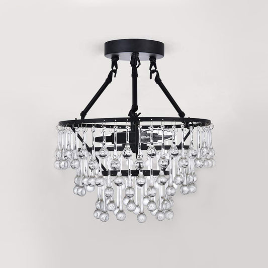 Contemporary 2 Lights Ceiling Fixture with Crystal Drip Shade Black 3-Tier Semi Flush Chandelier Clearhalo 'Ceiling Lights' 'Close To Ceiling Lights' 'Close to ceiling' 'Semi-flushmount' Lighting' 1503106