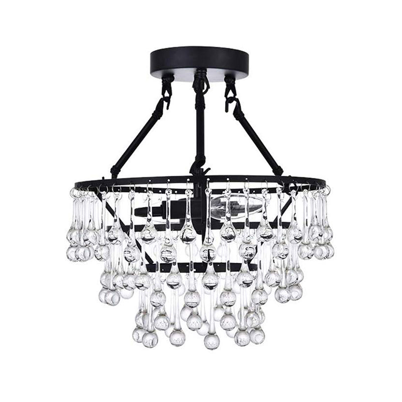 Contemporary 2 Lights Ceiling Fixture with Crystal Drip Shade Black 3-Tier Semi Flush Chandelier Clearhalo 'Ceiling Lights' 'Close To Ceiling Lights' 'Close to ceiling' 'Semi-flushmount' Lighting' 1503107