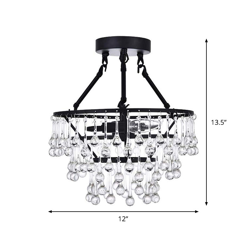 Contemporary 2 Lights Ceiling Fixture with Crystal Drip Shade Black 3-Tier Semi Flush Chandelier Clearhalo 'Ceiling Lights' 'Close To Ceiling Lights' 'Close to ceiling' 'Semi-flushmount' Lighting' 1503108