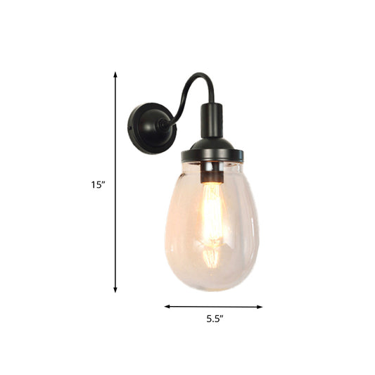 Gooseneck Clear Glass Wall Hanging Light Farmhouse Single Bulb Bedroom Sconce Lamp in Black Clearhalo 'Art deco wall lights' 'Cast Iron' 'Glass' 'Industrial wall lights' 'Industrial' 'Middle century wall lights' 'Modern' 'Rustic wall lights' 'Tiffany' 'Traditional wall lights' 'Wall Lamps & Sconces' 'Wall Lights' Lighting' 150310