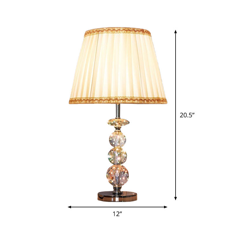Ball Clear Crystal Reading Lamp Modern 1 Bulb Beige/Coffee Night Table Lighting with Braided Trim Fabric Shade Clearhalo 'Lamps' 'Table Lamps' Lighting' 1503122