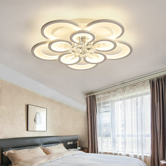 Multi-Layer Circular Flush Mount Ceiling Light Contemporary Acrylic 10/12/16 Lights White Ceiling Light with Crystal Drop 10 White Clearhalo 'Ceiling Lights' 'Close To Ceiling Lights' 'Close to ceiling' 'Flush mount' Lighting' 150321