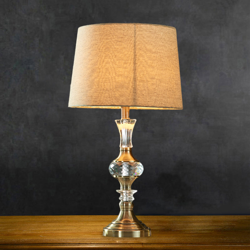 Fabric Beige Night Stand Lamp Tapered Pleated Shade 1 Bulb Traditional Table Light with Crystal Balls Clearhalo 'Lamps' 'Table Lamps' Lighting' 1503227