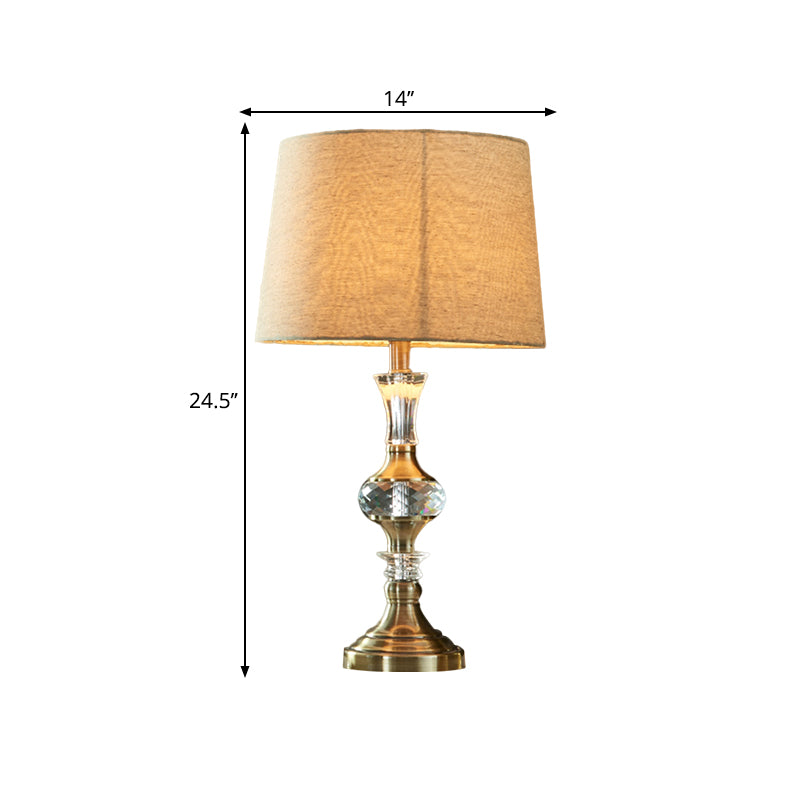 Fabric Beige Night Stand Lamp Tapered Pleated Shade 1 Bulb Traditional Table Light with Crystal Balls Clearhalo 'Lamps' 'Table Lamps' Lighting' 1503229