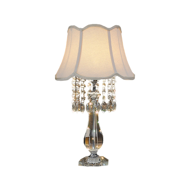 Beige/Burgundy/Sky Blue 1 Bulb Nightstand Lamp Traditional Clear Crystal Beads Bell/Pleated Shade Table Light for Bedroom Clearhalo 'Lamps' 'Table Lamps' Lighting' 1503260