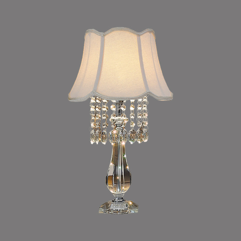 Beige/Burgundy/Sky Blue 1 Bulb Nightstand Lamp Traditional Clear Crystal Beads Bell/Pleated Shade Table Light for Bedroom Clearhalo 'Lamps' 'Table Lamps' Lighting' 1503261