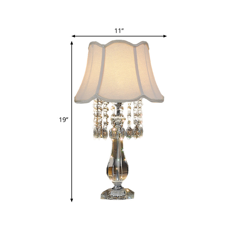 Beige/Burgundy/Sky Blue 1 Bulb Nightstand Lamp Traditional Clear Crystal Beads Bell/Pleated Shade Table Light for Bedroom Clearhalo 'Lamps' 'Table Lamps' Lighting' 1503262