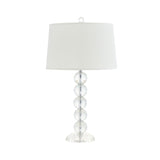 Traditional Tapered Table Light 1 Head Fabric Shade Night Stand Lamp in White with Faceted Crystal Orbs Clearhalo 'Lamps' 'Table Lamps' Lighting' 1503363