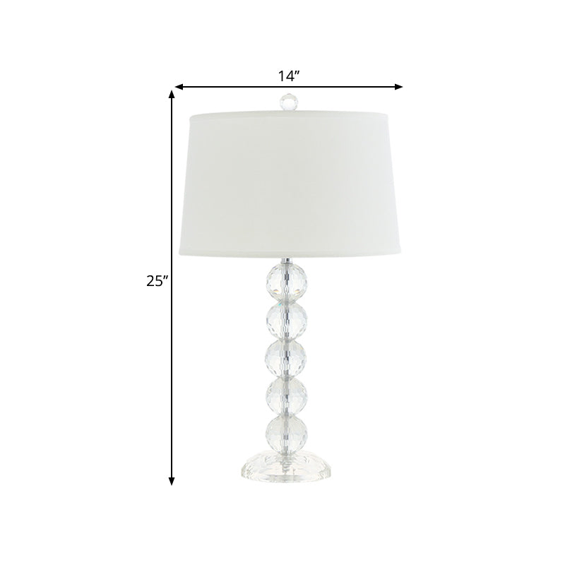 Traditional Tapered Table Light 1 Head Fabric Shade Night Stand Lamp in White with Faceted Crystal Orbs Clearhalo 'Lamps' 'Table Lamps' Lighting' 1503364