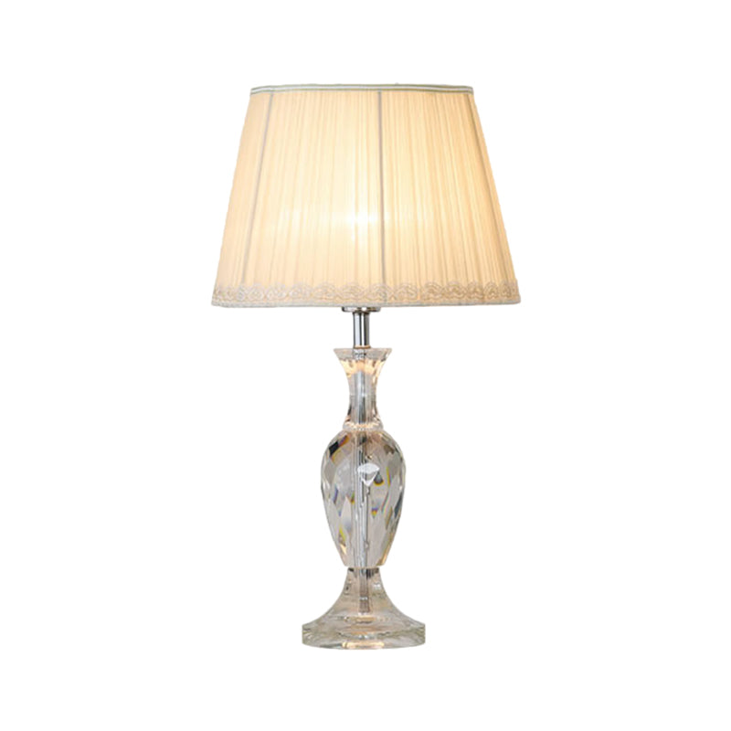 Green/Beige 1 Bulb Crystal Night Stand Lamp Traditional Fabric Shade Barrel Table Light for Sleeping Room Clearhalo 'Lamps' 'Table Lamps' Lighting' 1503367