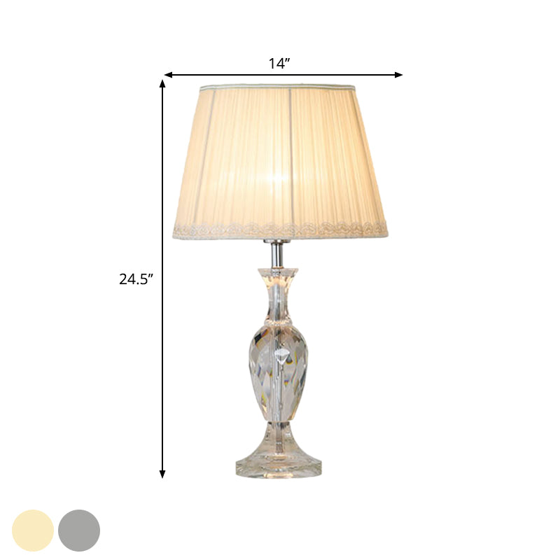 Green/Beige 1 Bulb Crystal Night Stand Lamp Traditional Fabric Shade Barrel Table Light for Sleeping Room Clearhalo 'Lamps' 'Table Lamps' Lighting' 1503368